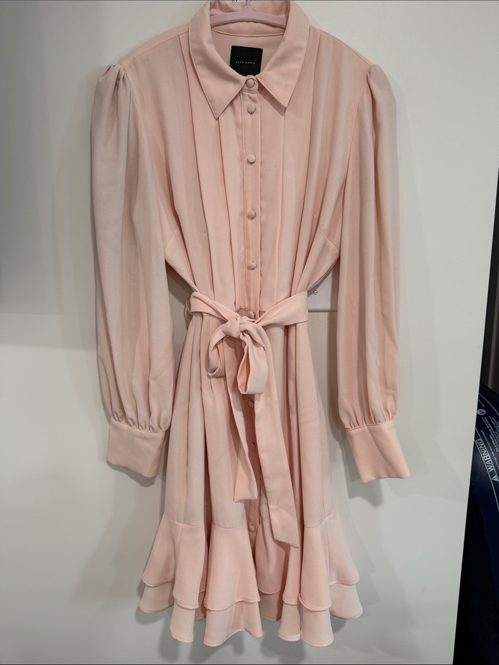 Alex Marie Blush Pink Button-Down Tie-Waist Long Sleeve Dress